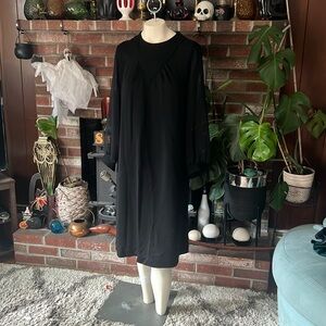 Vintage 60s/70s Black Shift Dress with Sheer Sleeves
